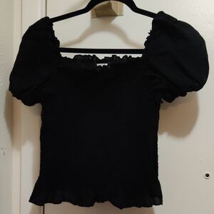 Wonder Nation Elegant Black Puff Sleeve Top